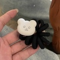 Cute bear hair tie with white resin charm and durable black elastic cord for girls - White Bear