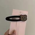 Pasador de pelo vintage negro mate con osito marrón en tarjeta de exhibición - Pinza de Pelo Oso Caqui (1#)