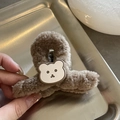 Molla per capelli in peluche marrone con simpatico orsetto per acconciature autunnali - Molla Orso in Filato Tè al Latte