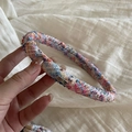 Pink woven tweed headband with colorful beads and silver logo tag accessory - 5# White Multicolor Dot Headband