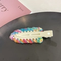 Elegante molletta per capelli crema con bordo in filato arcobaleno per ragazze e donne - Creamy White Hair Clip Colorful Yarn (8#)