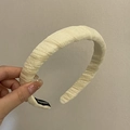 Handmade cream pleated fabric headband featuring a retro wide-brimmed French design - Off White