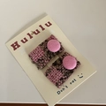 Dolci fermagli per capelli in tessuto scozzese rosa e marrone con bottone centrale - 3# Sfera rosa a quadri rosa