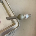 Elegant Korean style hair clip with olive green bead and white pearl on silver metal base - Matcha Green Ball Pearl Duckbill Clip