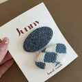 Set van 2 wollen haarspelden in Koreaanse stijl met blauw ruitjespatroon en tweed - Blauw Ruitpatroon Stijl