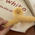 Close-up of yellow plush shark hair claw clip showing soft sherpa texture and metal spring - Knitted Wool Claw / Yellow