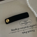 Elegant black velvet rectangular hair clip with gold bead buckle in vintage style - Black Hair Clip With Gold Buckle