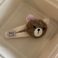 Pinza para el pelo de oso tejida a mano en lana de cordero crema con etiqueta textil - 2# Oso Café Clip Café