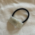 Sparkling diamond acetate cube hair tie with marble texture on elastic black rubber band - Silver