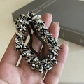 Elegant black and white tweed BB hair clip with gold metallic threads and woven texture - Black and White Marble
