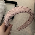 Rosa Pailletten Woll-Haarreif mit breitem gepolstertem Design für einen eleganten Look - 3# Rosa Pailletten Stirnband