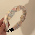 French style macaron color knitted headband with sweet plush strawberry twist design - 4# White Color Flecked Wool Headband