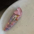 Pink woolen heart hair clip with colorful spots and resin heart on white ceramic plate - 2# Pink Color Dots Hair Clip Pink Heart