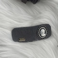 Detail of dark grey plaid hair clip with vintage cameo portrait and tiny rhinestones decor - 6# Gray Portrait BB Clip