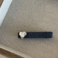 Vintage dark blue denim hair clip with a sparkling heart-shaped rhinestone embellishment - Dark Denim Fabric White Heart Hair Clip