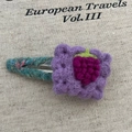 Handmade crochet hair clip featuring a purple berry pattern and blue yarn-wrapped base - 3# Purple Grape Green