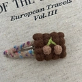 Felt bear hair clip with wool cherry pattern and colorful tweed yarn wrap - 2# Coffee Cherry Coffee