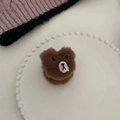 Pinza de pelo de oso de peluche marrón con suave piel sintética y cara de dibujo - Pinza de Tiburón Oso Caqui