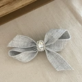 Eleganter grauer Tweed-Haarclip mit Schleife und großem Kristall für Damen - Grau
