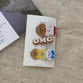 Lot de 3 barrettes à cheveux chiot marron avec texte OMG sur fond en lin beige clair - 10# Chien Café Trois Lettres