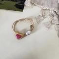 Pink rhinestone heart hair tie with pearls and beige elastic cord for women - Ginger Large Heart And Rose Red Small Heart Hair Tie