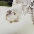 Elastic beige hair tie with purple heart pendant, faux pearl and gold logo coin - Korean Pink Large Heart And Green Small Heart Hair Tie