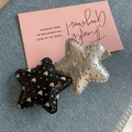 Fermagli per capelli a stella stile denim Y2K con cuori glitter e clip in metallo - Stelle d'Argento e Nere