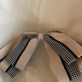 Eleganter französischer Haarclip mit Hahnentritt-Muster und beige Satin-Schleife - Koreanische Rosa Schleife (1#)