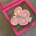 Cute embroidered pink butterfly hair clip presented in a protective 9x9cm square display box - Pink Polka Dot Butterfly Hair Clip (2#)