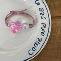 Elastico per capelli rosa con ciondolo a cuore glitterato e perla iridescente per ragazze - Elastico Rosa Grande Cuore Jelly