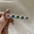 Elegante zilveren haarclip met vijf veelkleurige steentjes en kristallen randen - Meerkleurige Strass Clip