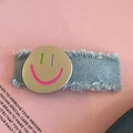 Fermaglio per capelli in denim con faccina sorridente dorata e dettagli colorati - 1# Blu Chiaro Faccina Sorridente
