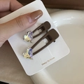 Lot de 2 barrettes à cheveux cœur en strass marron sur carte de présentation - Khaki (Style 2)