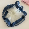 Chic blue denim and white mesh patchwork scrunchie for stylish ponytail hairstyles - Dark Blue Denim White Mesh (2#)