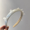 Elegant ivory satin headband with 3D organza butterflies and delicate bead accents - Off White