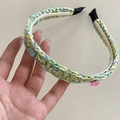 Serre-tête tissé à la main avec perles en résine macaron et motifs tricotés colorés - Style Tressé Vert 2#