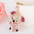 Portachiavi a forma di koala con strass bianchi e rosa su metallo placcato oro - Rosa