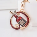 Fashion wine bottle keychain with red enamel and crystals on gold plated alloy - Wine Bottle Style (CHY-524) / Red