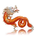 Porte-clés dragon chinois créatif en alliage doré avec émail rouge et cristaux - Dragon Doré (2224)