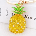 Sparkling pineapple keychain with colorful rhinestones and green enamel leaves - Yellow Pineapple (CHY-2773/4742/4192)