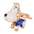 Porte-clés chien mignon avec émail bleu et détails en diamants étincelants - Chien Bleu (2851)