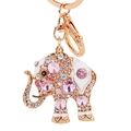 Portachiavi a forma di elefante dorato con strass rosa e smalto bianco - Ciondolo Elefante Rosa / Rosa