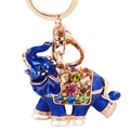Kreativer blauer Emaille-Elefant Schlüsselanhänger mit bunten Strasssteinen und Goldfinish - Gesamtlänge 11cm 6x7cm / Blau