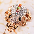 Goldener Frosch Schlüsselanhänger mit bunten Kristallen und Strass für Damen Handtaschen - Stil mit bunten Strasssteinen