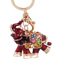 Kreativer roter Emaille-Elefant Schlüsselanhänger mit bunten Strasssteinen und Gold - Gesamtlänge 11cm 6x7cm / Rot
