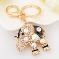 Porte-clés éléphant doré orné de strass brillants et de cristaux colorés - Noir