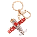 Kreativer Flugzeug-Schlüsselanhänger mit roter Emaille und Kristallen auf Goldbasis - 11.5cm 5.5x5.5cm / Rot