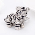 Portachiavi a tigre in metallo argentato con strass brillanti per borsa da donna - Argento Strass Bianco