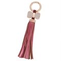 Llavero de borla de cuero rosa con lazo de diamantes y anillo de metal oro rosa - Longitud 18.5cm Colgante 4x2.5cm / Rojo oscuro