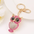 Portachiavi a forma di gufo con strass rosa e bianchi in metallo dorato per borsa - Nuovo Rosa